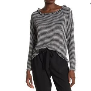 NWT GIBSON Ruffled Edge Raglan Striped Pullover
